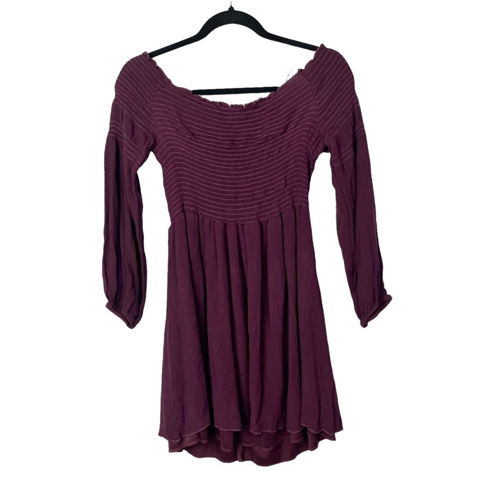 Altar'd State Maroon Red Smocked Off the Shoulder‎ Long Sleeve Mini Dress L